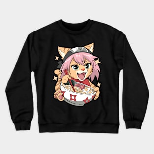 Shinobi cat eat ramen Crewneck Sweatshirt